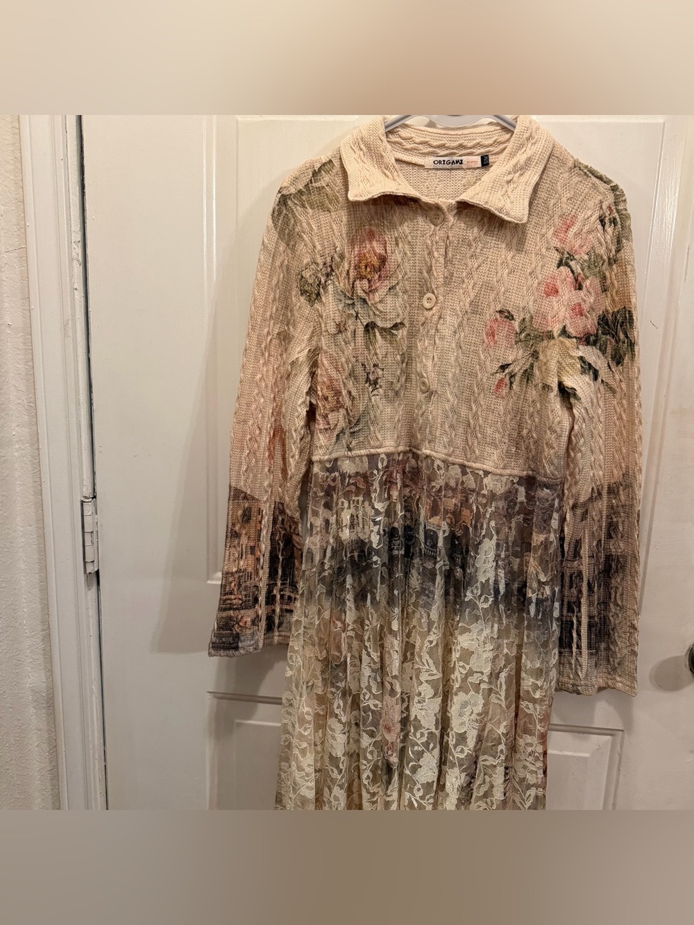 Origami Knit Sweater Top Dress | Bottom Duster Lace Size S/M